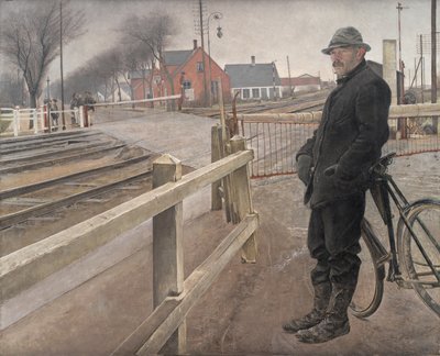 Czekam na pociąg. Przejazd kolejowy przy autostradzie Roskilde autorstwa Laurits Andersen Ring