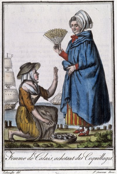 Femme de Calais kupuje muszle - w „Encyklopedii podróży” J. Grasset St Sauveur, Deron, Paryż autorstwa L.F. Labrousse