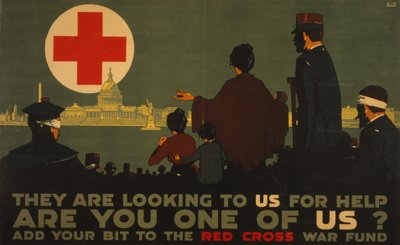 Szukają u nas pomocy, plakat z pierwszej wojny światowej dla Czerwonego Krzyża autorstwa L.N. Britton