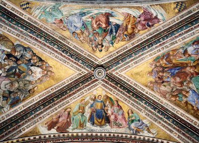 Sklepienie ozdobione freskami autorstwa Giovanniego da Fiesole znanego jako Fra Angelico i Luca Signorelli, kaplica Madonny di San Brizio, katedra w Orvieto. Włochy autorstwa L Fra Angelico and Signorelli