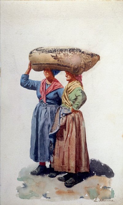 Dwie pracownice dokowe w porcie w Genui, ok. 1890 (akwarela na papierze) autorstwa L. Allavena