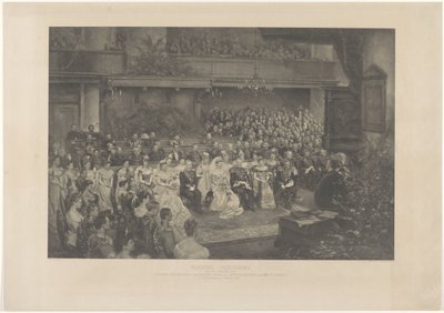 Uroczyste Błogosławieństwo zaślubin królowej Holandii Wilhelminy i księcia Henryka Meklemburskiego w Hadze dnia 7 lutego 1901 r. (tytuł na obiekcie) autorstwa L. Angerer
