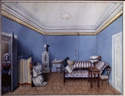 „W sypialni” Akwarela L. Herna (XIX w.) 1835 Muzeum Pamięci A. Puszkina, Sankt Petersburg autorstwa L. Hern