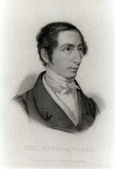 Portret Carla Marii von Webera (1786-1826) niemieckiego kompozytora (grafika) (zdjęcie czarno-białe) autorstwa L. Holle