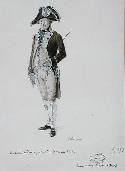 Konsul Francji w mundurze z 1776 r. (pióro i pranie na papierze) autorstwa L. Malespine