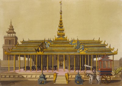Król Syjamu przemawia do dworzan w swoim pawilonie, tablica 69 z Le Costume Ancien et Moderne Julesa Ferrario, rytowana przez Gaetano Zancona (1771-1816) wydana ok. 1820-30. autorstwa L. Rossi