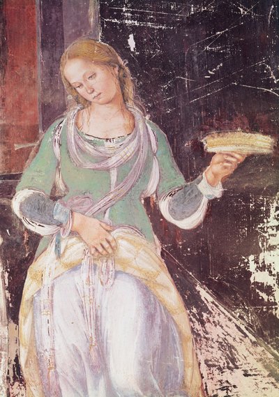 Sługa trzymający kosz, fragment św. Benedykta przyjmującego gościnność, z życia św. Benedykta, 1497-98 (detal z 164410) autorstwa L. and Sodoma, G. Signorelli