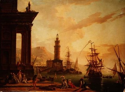 Capriccio śródziemnomorskiego portu z holenderską fregatą i innymi statkami autorstwa La Croix de Marseilles