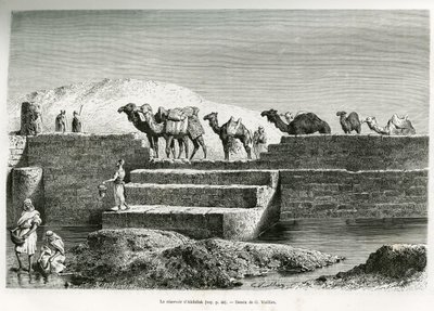 Zbiornik Abdullah, Arabia Saudyjska, ilustracja z "Pielgrzymki do Nejd, kolebki rasy arabskiej", opublikowanej w World Tour, prowadzonej przez Edouarda Chartona (1807-1890) 1882 (lito) autorstwa Lady Anne Blunt