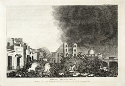 Widok na Torro del Greco: zrobiony 8 dnia po erupcji Wezuwiusza, 15 czerwca 1794, 1822 (akwaforta) autorstwa Lady H. Fitzgerald