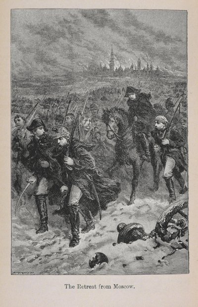Wycofanie się z Moskwy, ilustracja z „Historii Francji małego Artura: od najwcześniejszych czasów do upadku II cesarstwa”, opublikowana w 1899 r. autorstwa Lady M. Chalcott