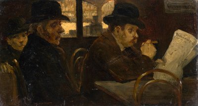 Czytelnicy gazet w poczekalni głównego dworca kolejowego w Monachium autorstwa Lajos Tegyey