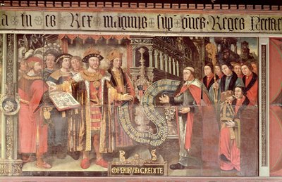 Biskup Robert Sherburne z Henrykiem VIII (1491-1547) c.1508-36 (mural) autorstwa Lambert Barnard