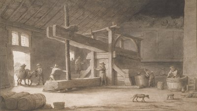 Prasa do wina Monsieur Dittyl, poza Nantes, ok. 1670 (pióro i atrament z praniem na papierze) autorstwa Lambert Doomer