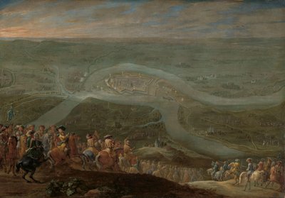Król Ludwik XIV i jego świta podczas oblężenia Schenkenschans, 1672 autorstwa Lambert de Hondt (II)