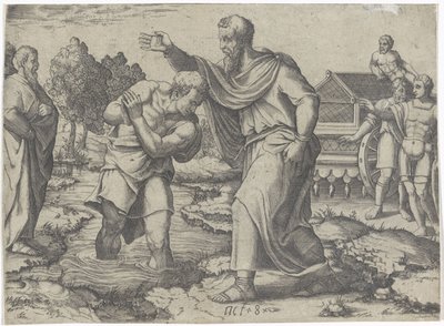 Chrzest etiopskiego eunucha autorstwa Filipa Sceny z Księgi Dziejów Apostolskich (tytuł serii) autorstwa Lambertus Suavius (attributed to)