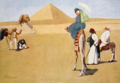 Pozowanie przy piramidach, z „Jasnej strony Egiptu”, 1908 autorstwa Lance Thackeray