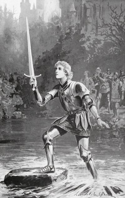 Galahad podniósł miecz dość łatwo (litografia) autorstwa Lancelot Speed