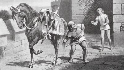 Jego matka wysłała Garethowi pięknego konia i zbroję (litho). autorstwa Lancelot Speed