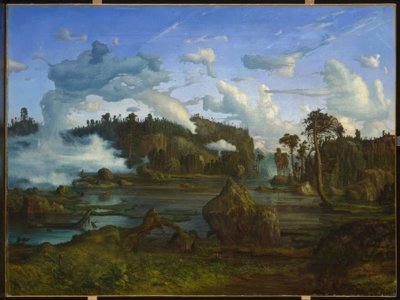 Żelazo na drewno, Bergsee autorstwa Lars Hertervig