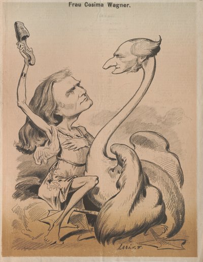 Richard Wagner jako Swan i Cosima Wagner jako Leda Cover of Die Bombe, 1875. autorstwa Laszlo Frecskay