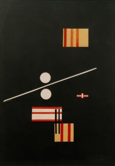 Kolaż na czarnym tle autorstwa Laszlo Moholy Nagy