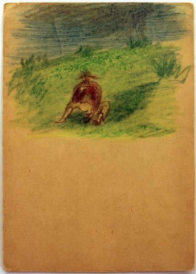 Bez tytułu (mężczyzna siedzący na łące) autorstwa Laszlo Moholy-Nagy