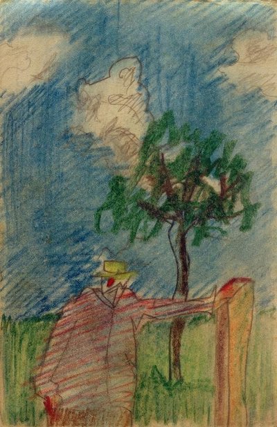 Bez tytułu (mężczyzna stojący pod drzewem) autorstwa Laszlo Moholy-Nagy