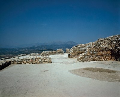 Megaron Pałacu Królewskiego: miejsce starożytnego miasta Mykenes na Peloponezie (1500-1100 pne) Grecja autorstwa Late Helladic Period Mycenaean