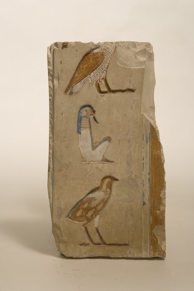 Płaskorzeźba z hieroglifami, prawdopodobnie z Teb, ok.600 pne (malowany wapień) autorstwa Late Period Egyptian