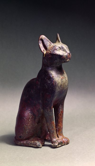 Statuetka kota ze złotymi kolczykami, święte przedstawienie bogini Bastet, ok.664-630BC (brąz) autorstwa Late Period Egyptian