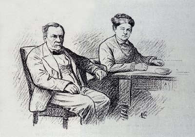 Portret Louisa Pasteura (1822-1895), francuskiego chemika i fizyka, dyktującego związek ze swoją żoną Marie Laurent. Szkic Luciena Laurenta-Gsella (Laurent Gsell) (1860-1944). DR autorstwa Laurent Lucien Gsell
