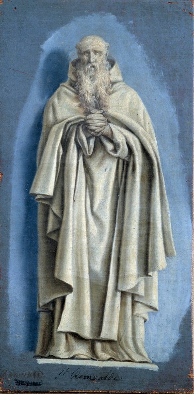 Św. Romuald modlący się Obraz z camaieu na płótnie autorstwa Laurenta de La Hyre (1606-1656) XVII w. Nd. 0,36 x 0,18 m Paryż. Muzeum w Luwrze autorstwa Laurent de la Hyre