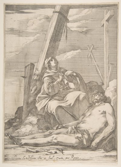 Chrystus i Dziewica u stóp krzyża. autorstwa Laurent de la Hyre