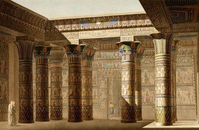 Portyk Wielkiej Świątyni Philae, Nubia, ok. 1809-1812 (kolorowe grawerowanie) autorstwa Le Pere (after)
