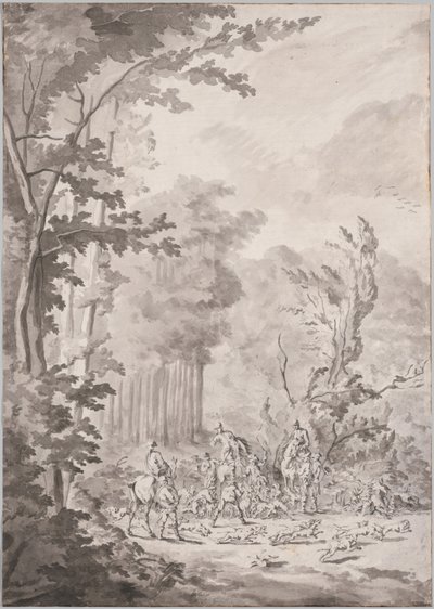 Polowanie w Marly, koniec XVII lub początek XVIII wieku. autorstwa Le Vieux Jean Baptiste Martin