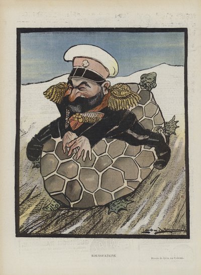 Aleksiej Kuropatkin, rosyjski minister wojny. Ilustracja do Le Rire (kolor lito) autorstwa Leal de Camara