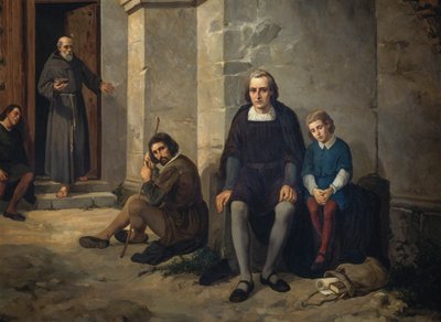 Krzysztof Kolumb z synem w klasztorze Santa Maria de La Rabida w Hiszpanii autorstwa Leandro Izaguirre