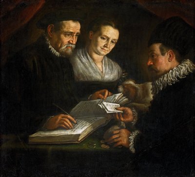 Kantor Orazio Lago, jego żona i klient - Kantor Orazio Lago, jego żona i klient - Leandro Bassano (1557-1622). Olej na płótnie, ca. 1600. Wymiary: 93x101 cm. Muzeum Historii Sztuki, Wiedeń autorstwa Leandro da Ponte Bassano
