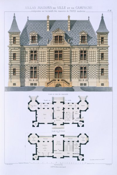 Projekt z „Domy miejskie i wiejskie wzorowane na nowoczesnych domach Paryża”, ok. 1864 r. autorstwa Leblanc