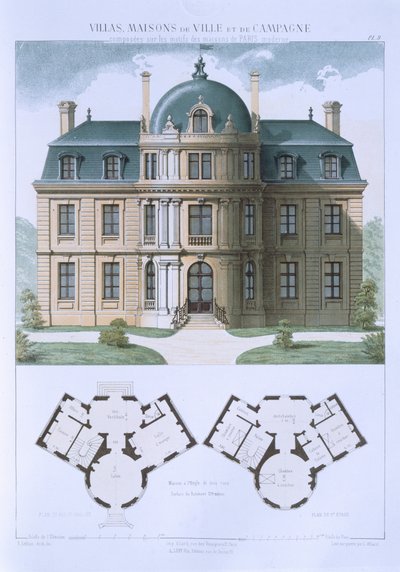 Projekt z „Domy miejskie i wiejskie wzorowane na nowoczesnych domach Paryża”, ok. 1864 r. autorstwa Leblanc