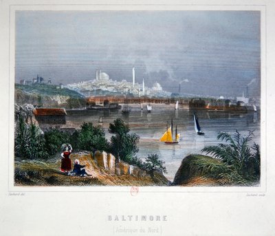 Widok Baltimore (kolorowa staloryt) autorstwa Lechard Lechard