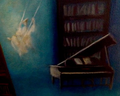 Detal Zaczarowanej biblioteki, 2024 (olej na płótnie) autorstwa Lee Campbell