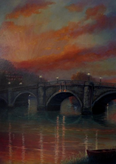 Zachód słońca na Richmond Bridge, 2022 (olej na płótnie) autorstwa Lee Campbell