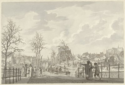 Ruiny na Rapenburgu w Lejdzie po katastrofie prochowej z 12 stycznia 1807 r. autorstwa Leendert Overbeek