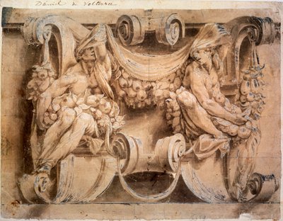 Szkic do fryzu z dwoma kariatydami, 1546-1554. autorstwa Lelio Orsi da Novellara