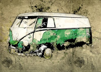 Artystyczny zielony autobus autorstwa Lembayung senja studio [Vintage Poster]