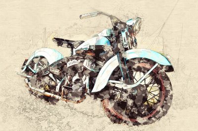Klasyczny obraz przedstawiający motocykl autorstwa Lembayung senja studio [Vintage Poster]