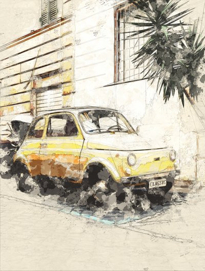 Klasyczny żółty Fiat autorstwa Lembayung senja studio [Vintage Poster]