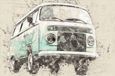 Kultowa furgonetka w stylu retro w kolorze turkusowym autorstwa Lembayung senja studio [Vintage Poster]